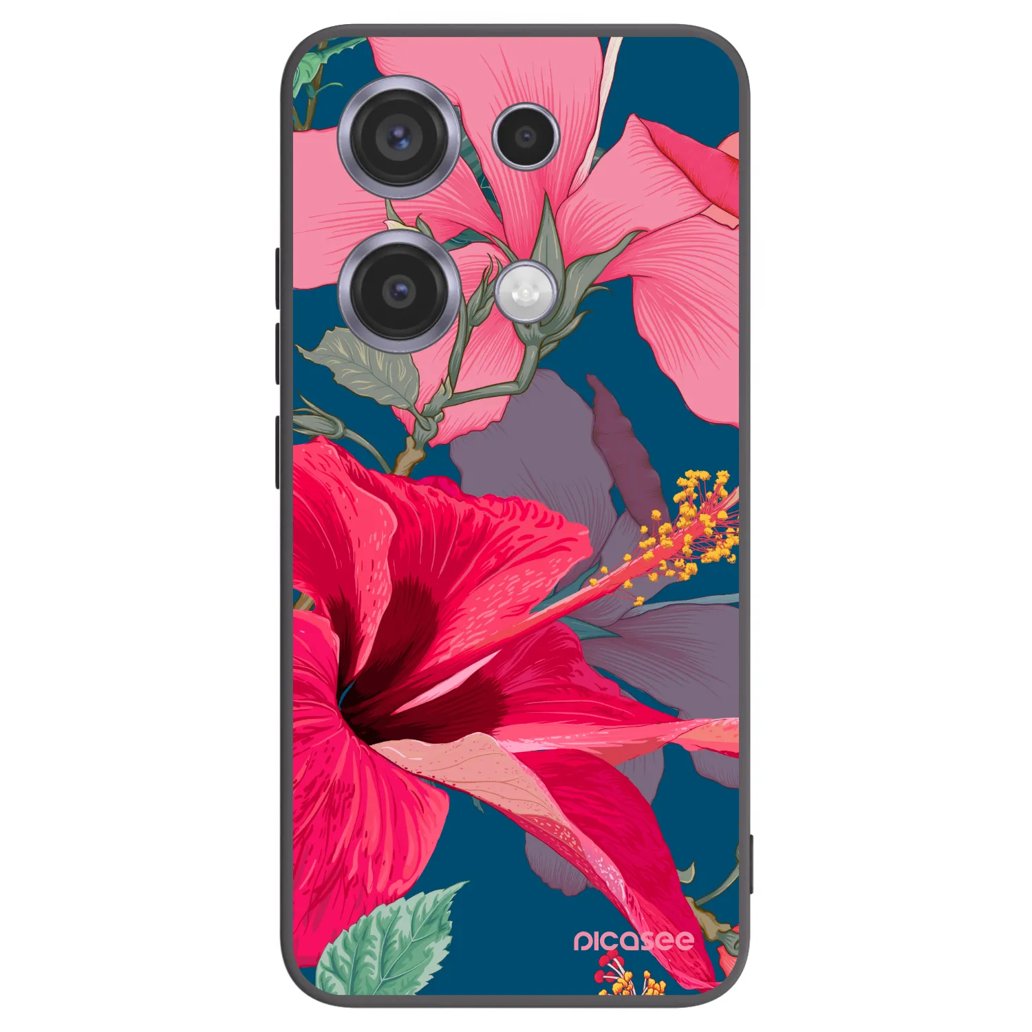 Picasee Μαύρη θήκη σιλικόνης για Xiaomi Redmi Note 14S - Hibiscus