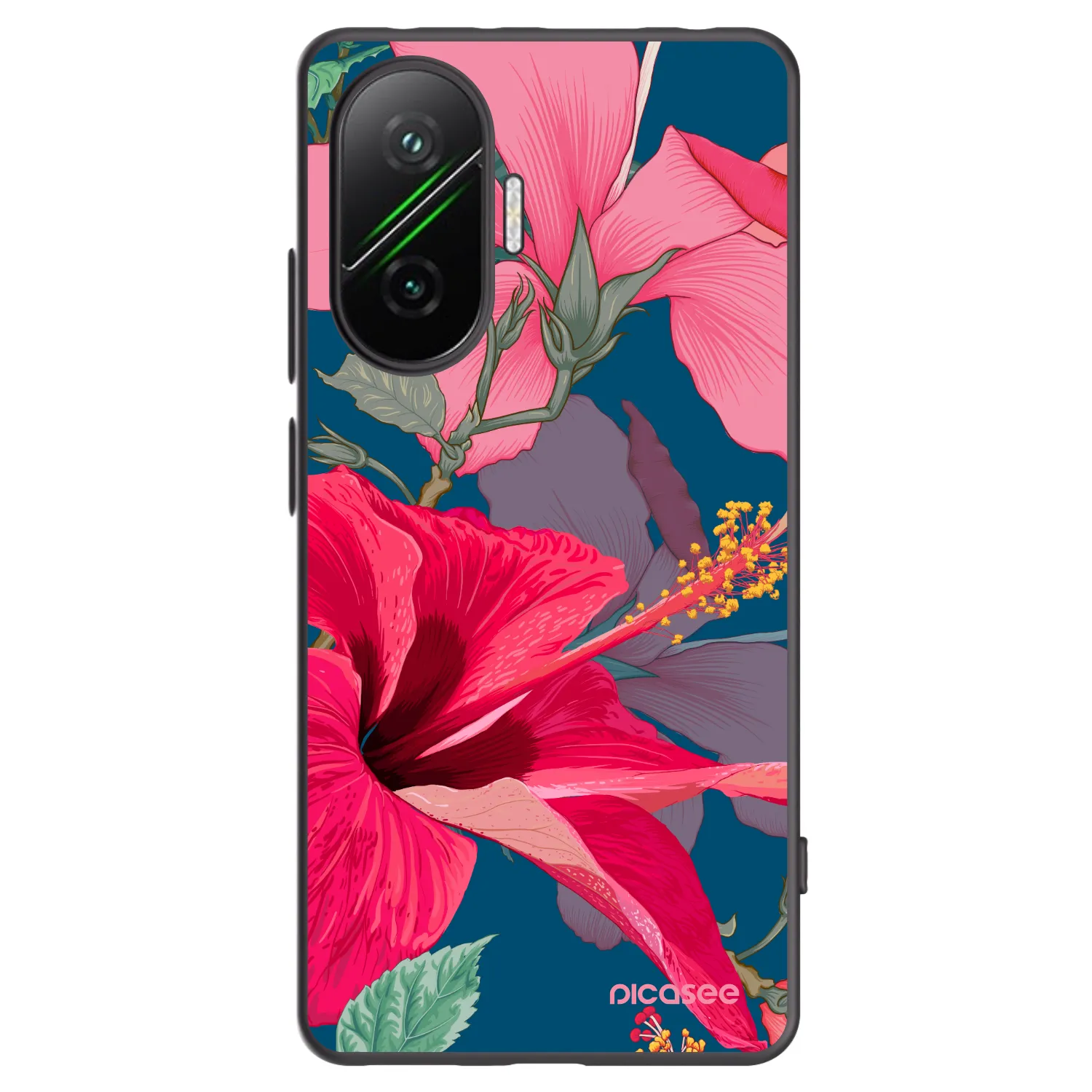 Picasee Μαύρη θήκη σιλικόνης για Xiaomi Poco F7 5G - Hibiscus