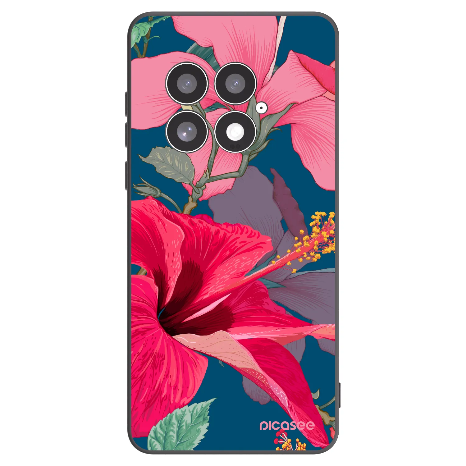Picasee Μαύρη θήκη σιλικόνης για OnePlus 13 5G - Hibiscus