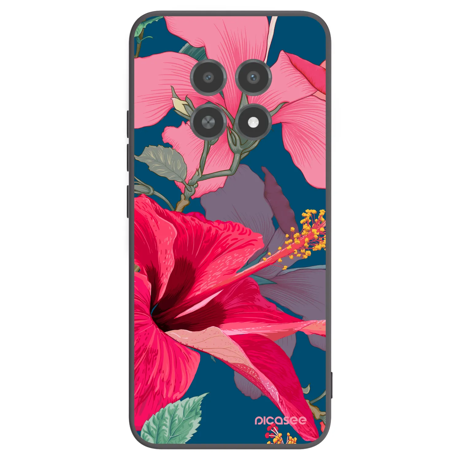 Picasee Μαύρη θήκη σιλικόνης για Realme 12X - Hibiscus