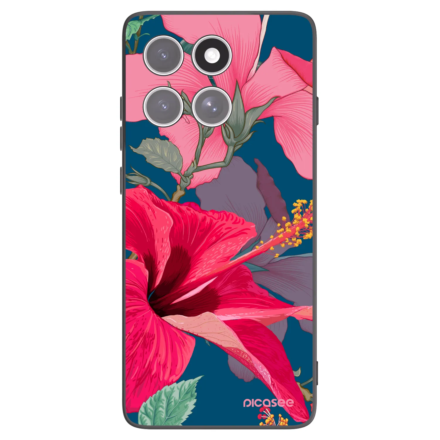 Picasee Μαύρη θήκη σιλικόνης για Motorola Edge 60 Pro - Hibiscus