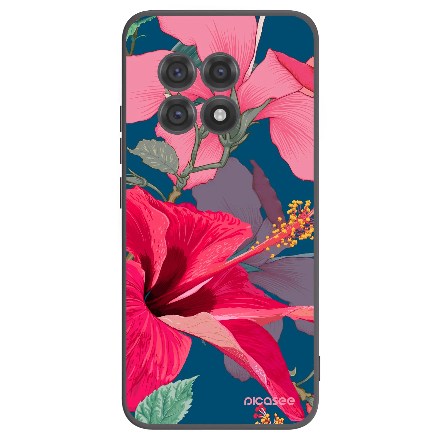 Picasee Μαύρη θήκη σιλικόνης για OnePlus 13R 5G - Hibiscus