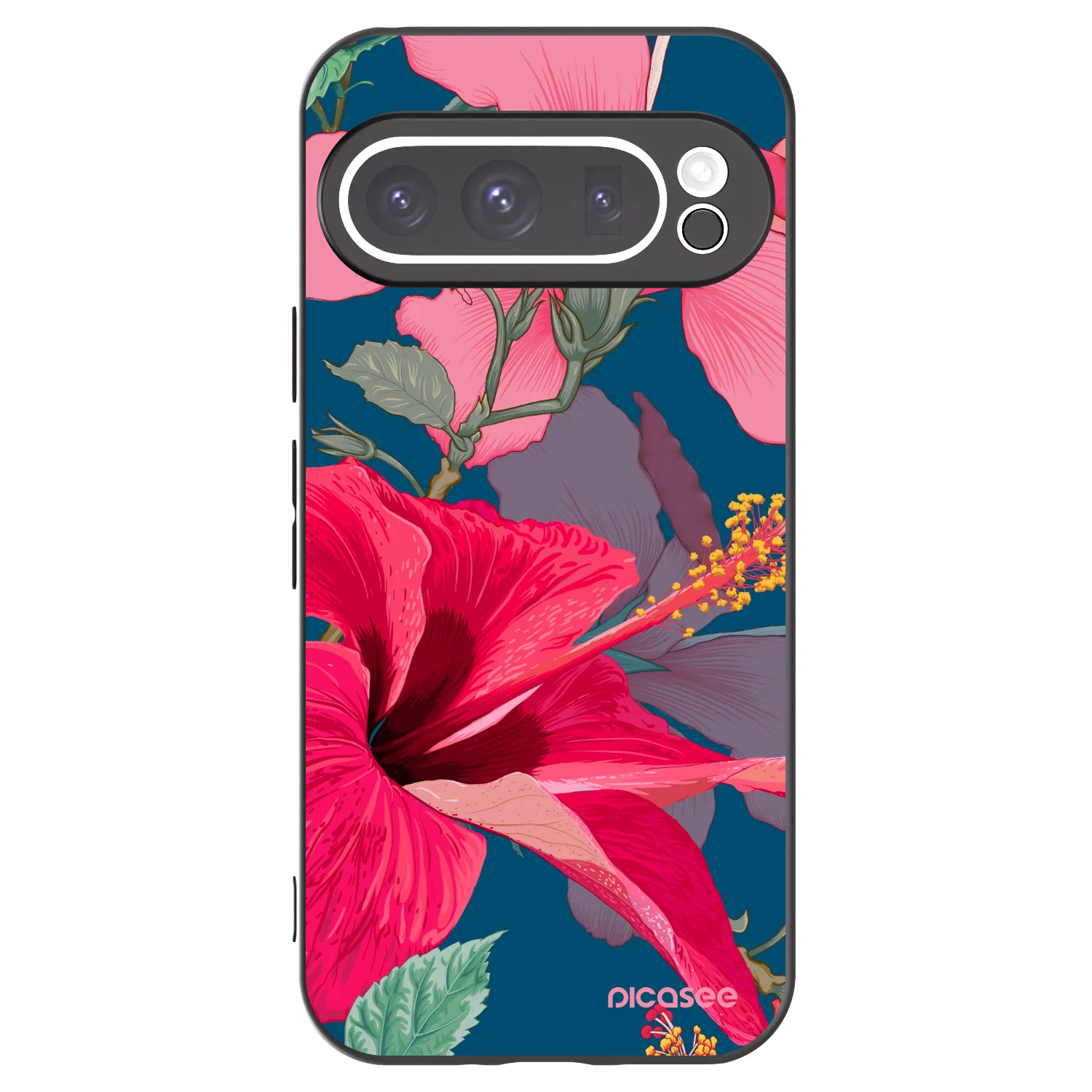 Picasee Μαύρη θήκη σιλικόνης για Google Pixel 9 Pro XL - Hibiscus