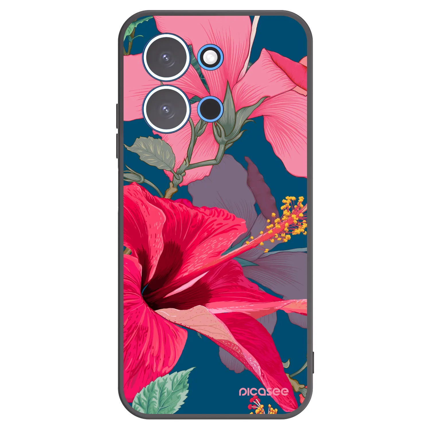 Picasee Μαύρη θήκη σιλικόνης για Xiaomi Redmi 15C 4G - Hibiscus