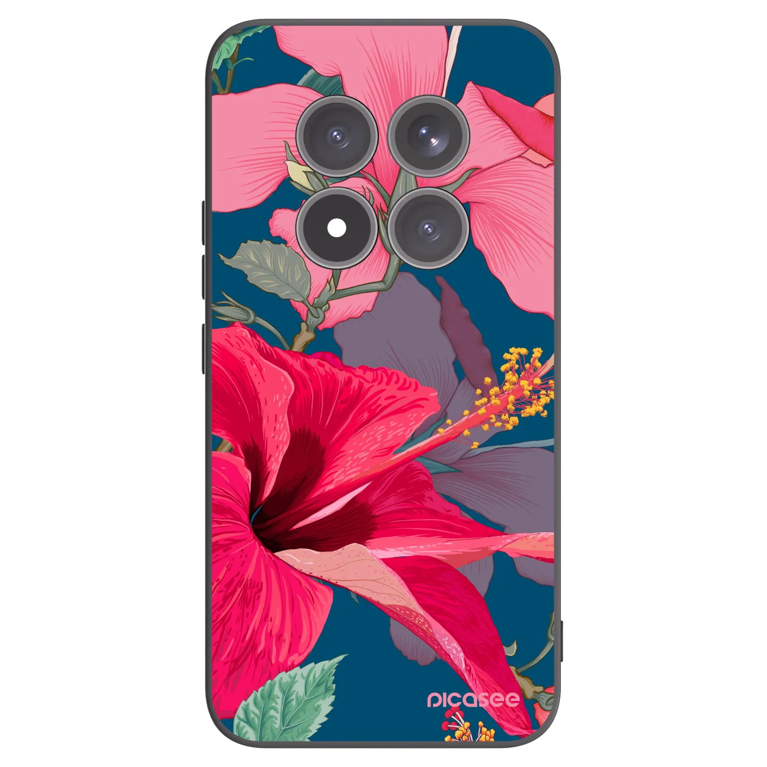 Picasee Μαύρη θήκη σιλικόνης για Xiaomi Redmi Note 15 Pro+ - Hibiscus