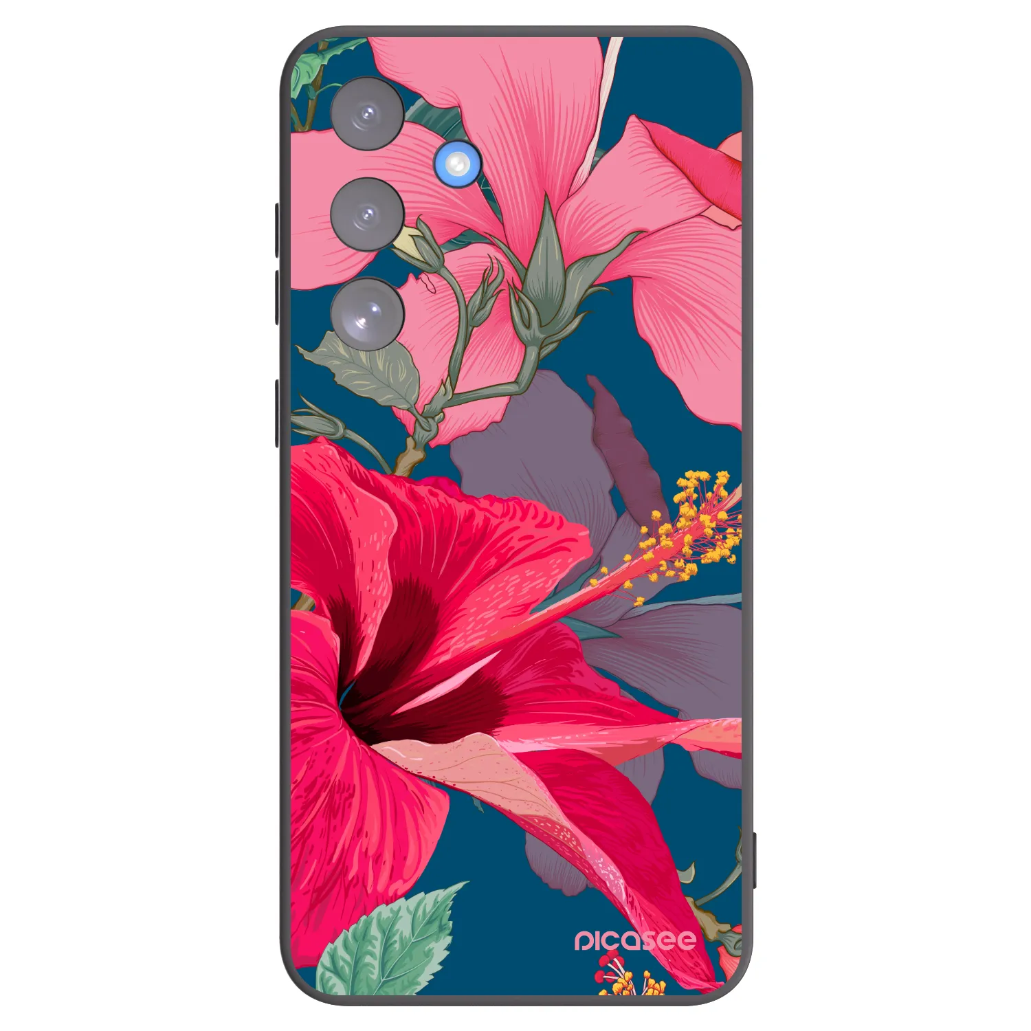Picasee Μαύρη θήκη σιλικόνης για Samsung Galaxy S25 FE 5G - Hibiscus