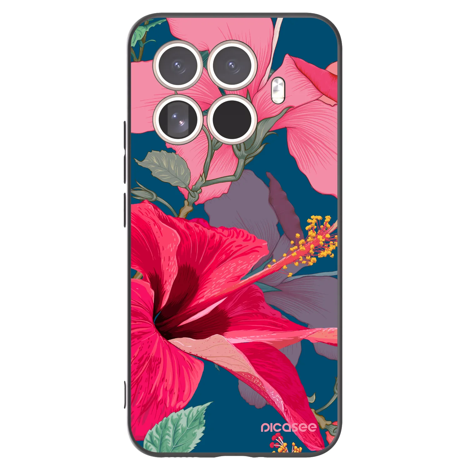 Picasee Μαύρη θήκη σιλικόνης για Xiaomi 15T Pro - Hibiscus