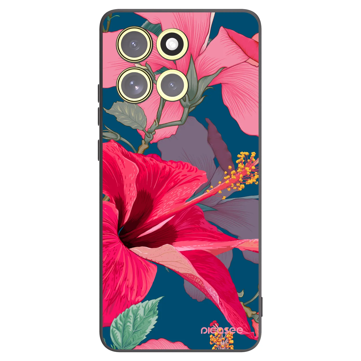Picasee Μαύρη θήκη σιλικόνης για Motorola Moto G86 Power 5G - Hibiscus