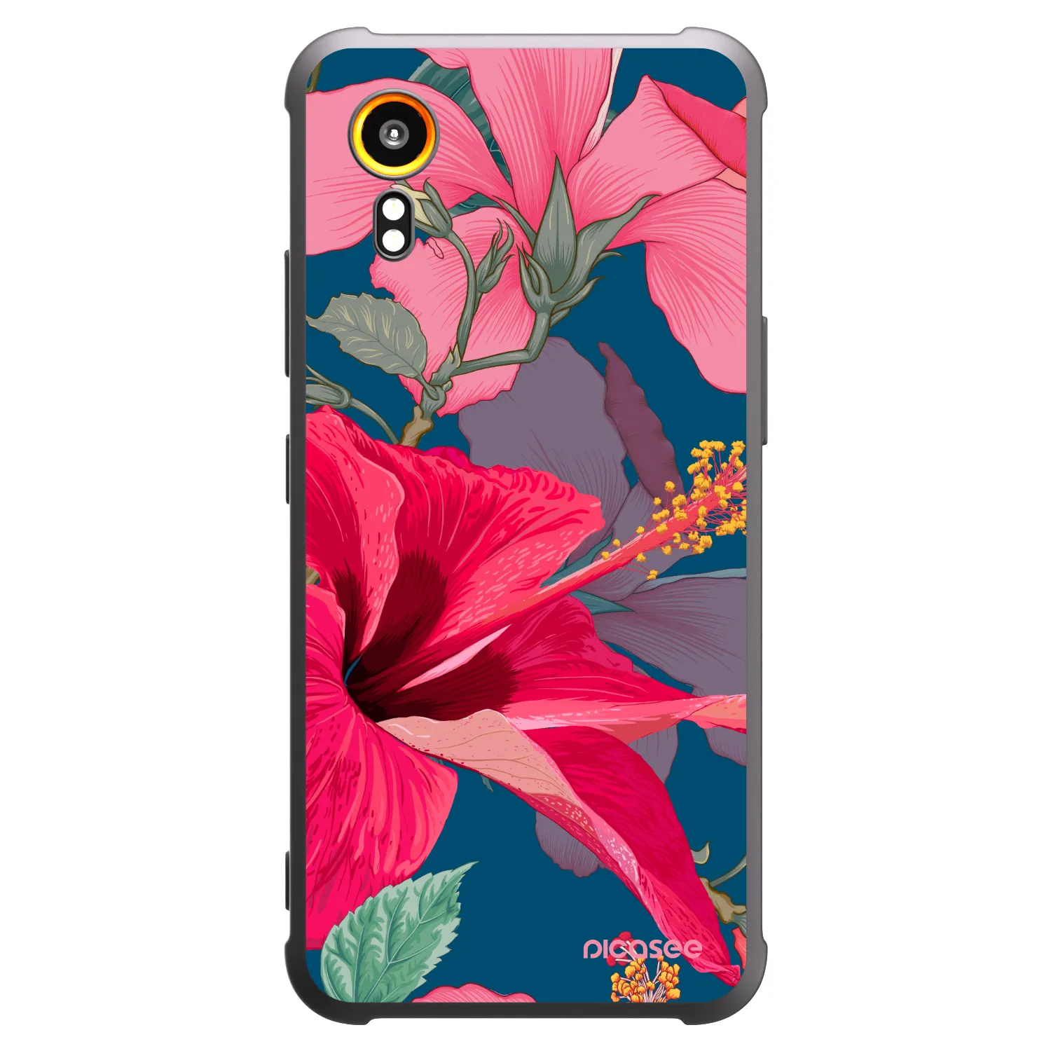 Picasee Μαύρη θήκη σιλικόνης για Samsung Galaxy Xcover 7 - Hibiscus
