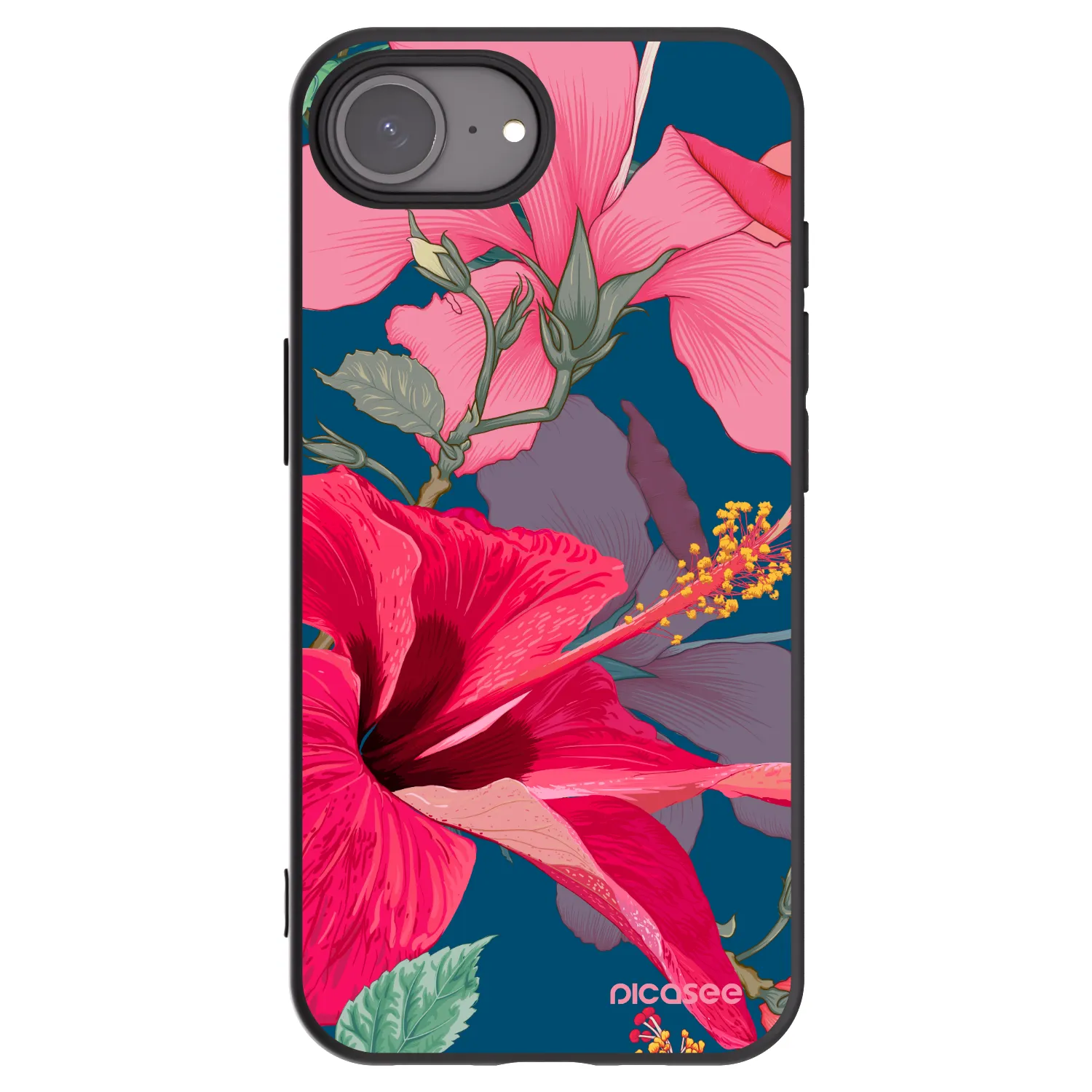 Picasee Μαύρη θήκη σιλικόνης για Apple iPhone 17e - Hibiscus