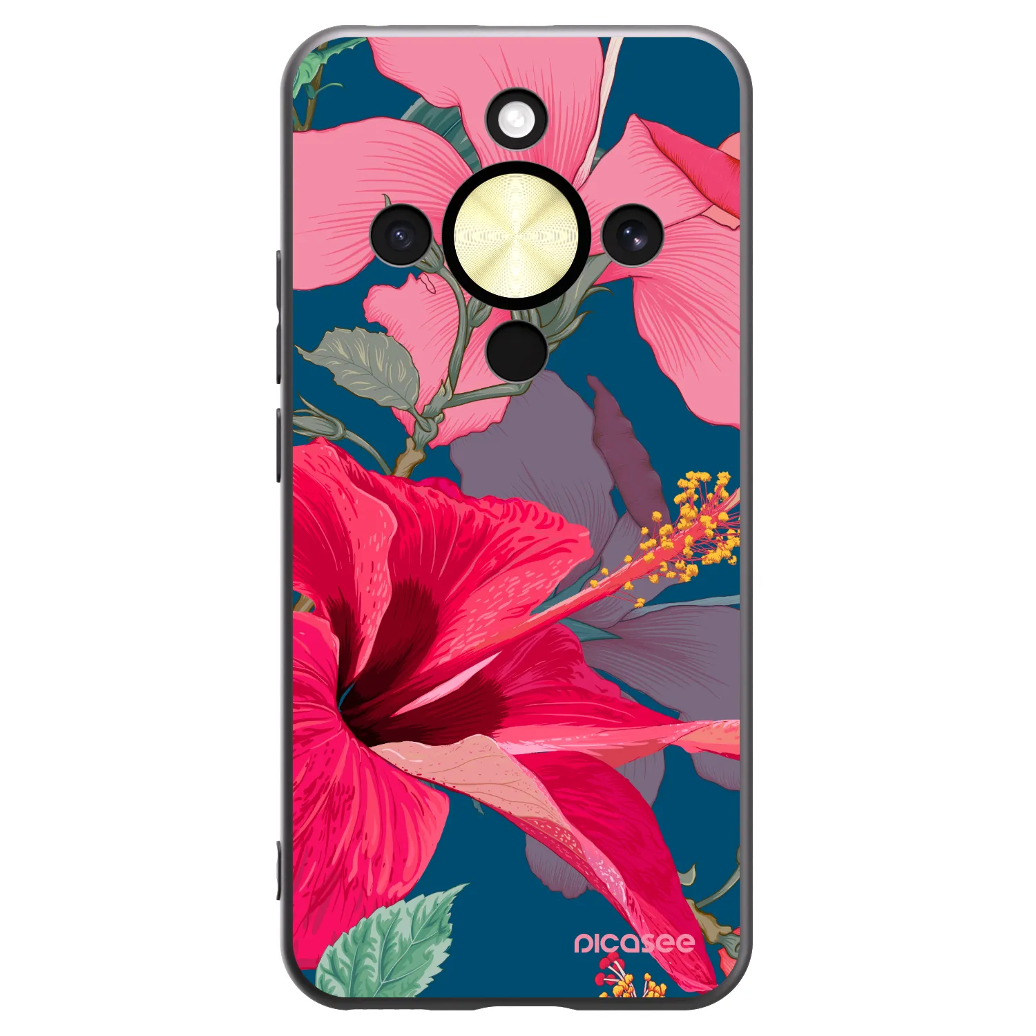 Picasee Μαύρη θήκη σιλικόνης για Honor Magic8 Lite 5G - Hibiscus
