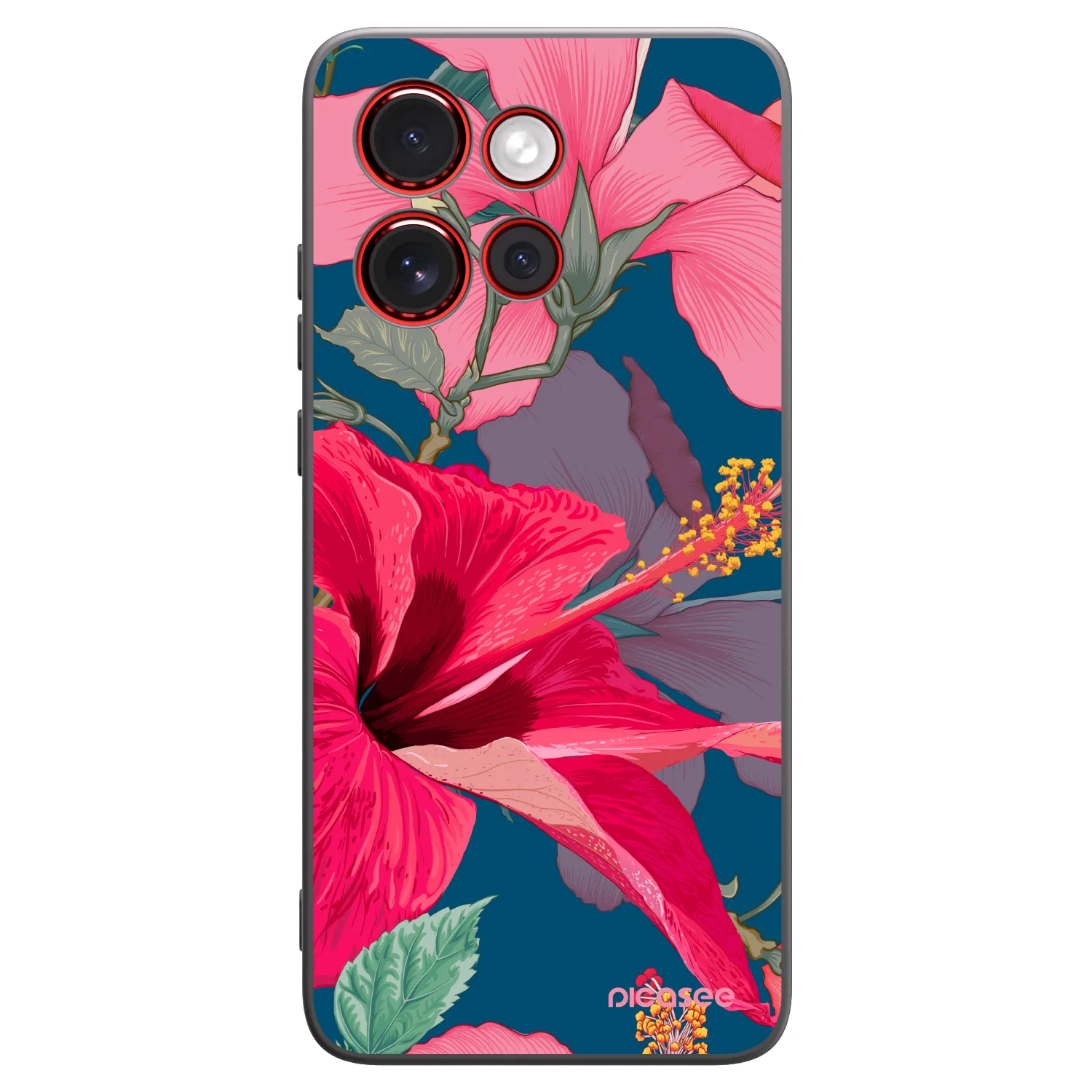 Picasee Μαύρη θήκη σιλικόνης για Motorola Edge 60 Neo 5G - Hibiscus