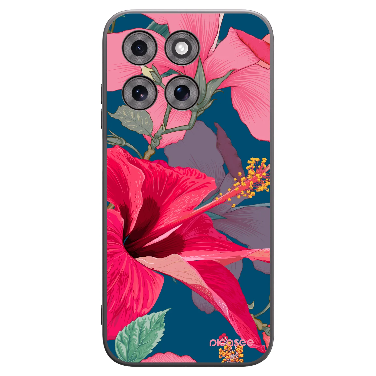 Picasee Μαύρη θήκη σιλικόνης για Motorola Moto G77 - Hibiscus
