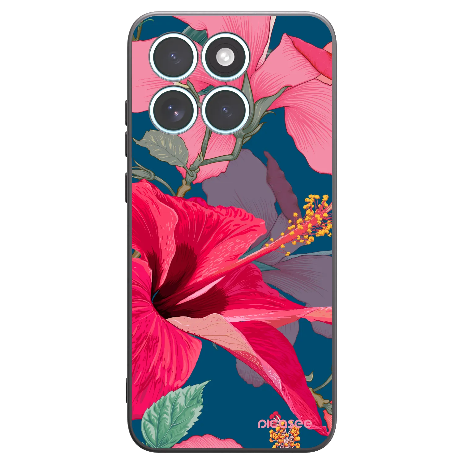Picasee Μαύρη θήκη σιλικόνης για Motorola Edge 70 Fusion - Hibiscus