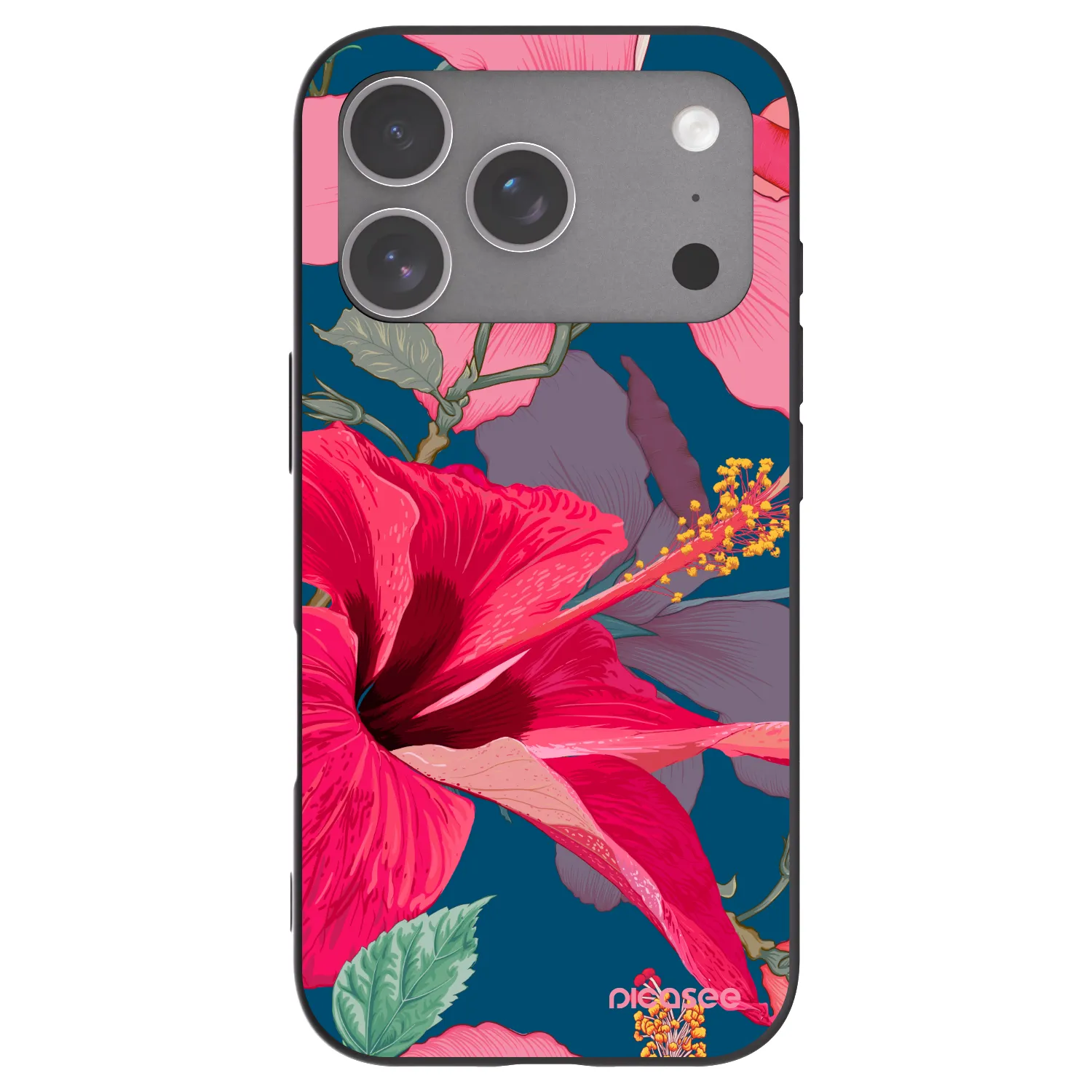 Picasee Μαύρη θήκη σιλικόνης για Apple iPhone 18 Pro - Hibiscus