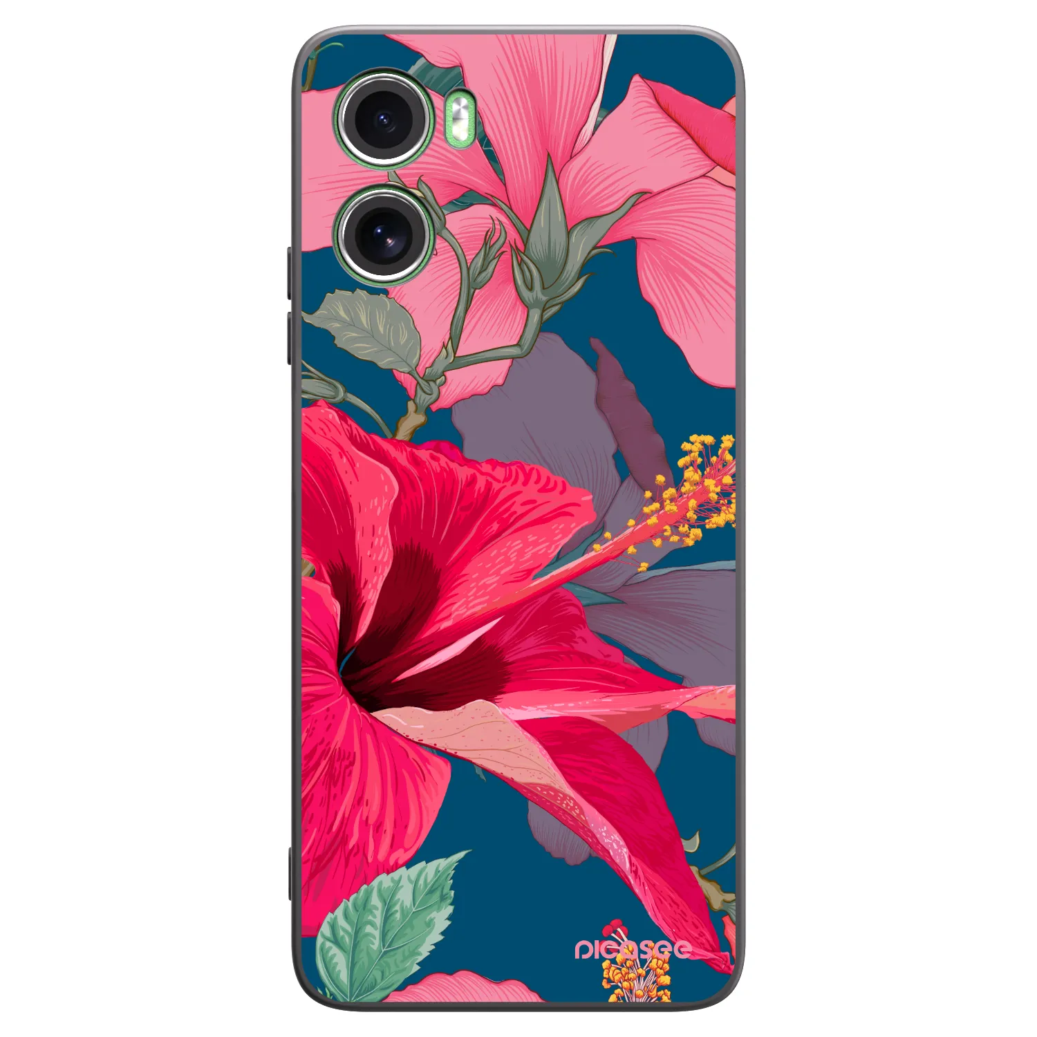 Picasee Μαύρη θήκη σιλικόνης για Motorola Moto G06 - Hibiscus