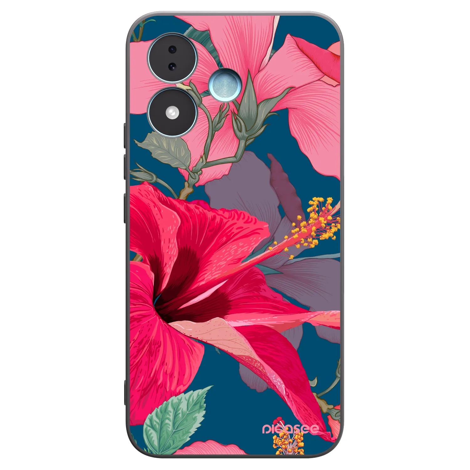 Picasee Μαύρη θήκη σιλικόνης για Xiaomi Redmi Note 17 5G - Hibiscus