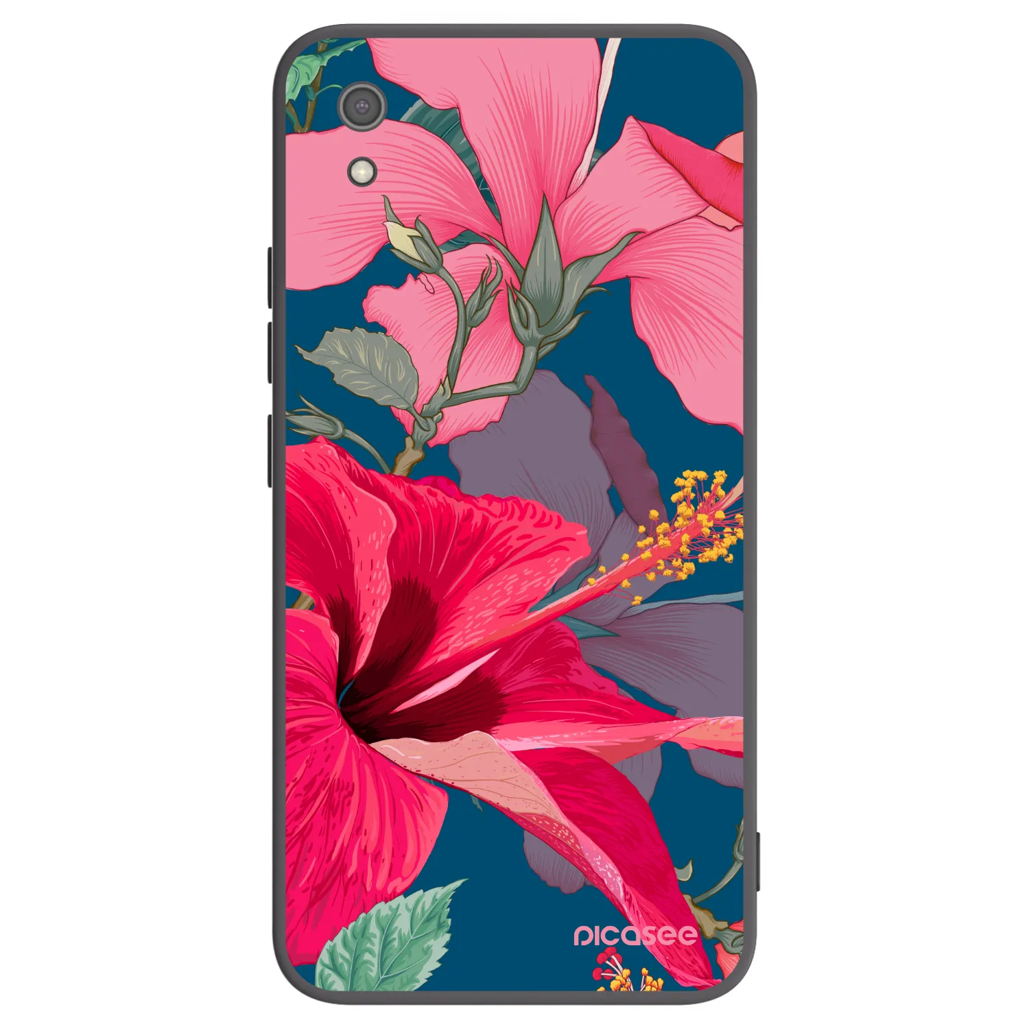 Picasee Μαύρη θήκη σιλικόνης για Xiaomi Redmi 7A - Hibiscus