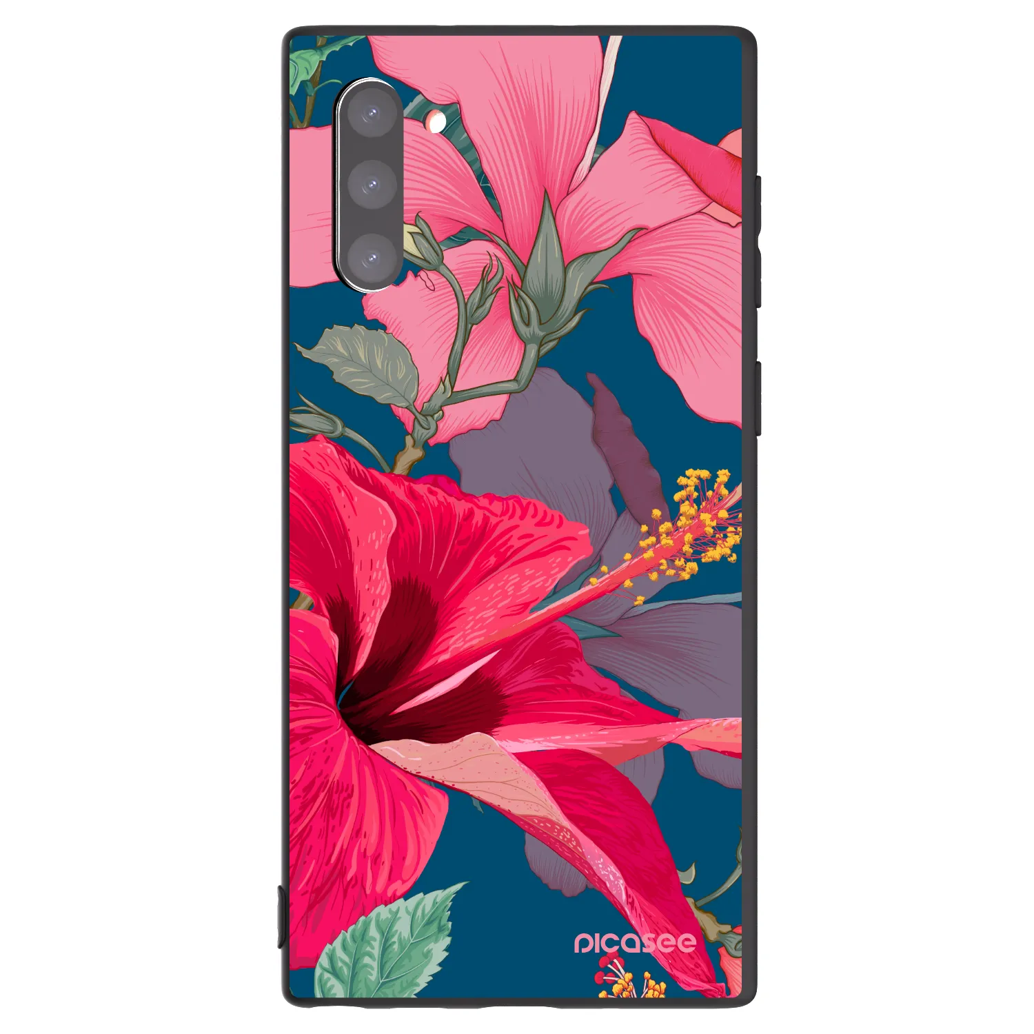 Picasee Μαύρη θήκη σιλικόνης για Samsung Galaxy Note 10 N970F - Hibiscus