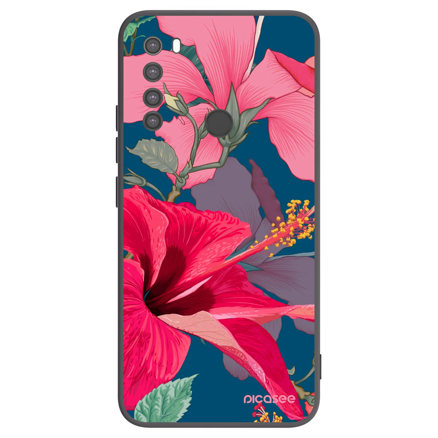 Picasee Μαύρη θήκη σιλικόνης για Xiaomi Redmi Note 8 - Hibiscus
