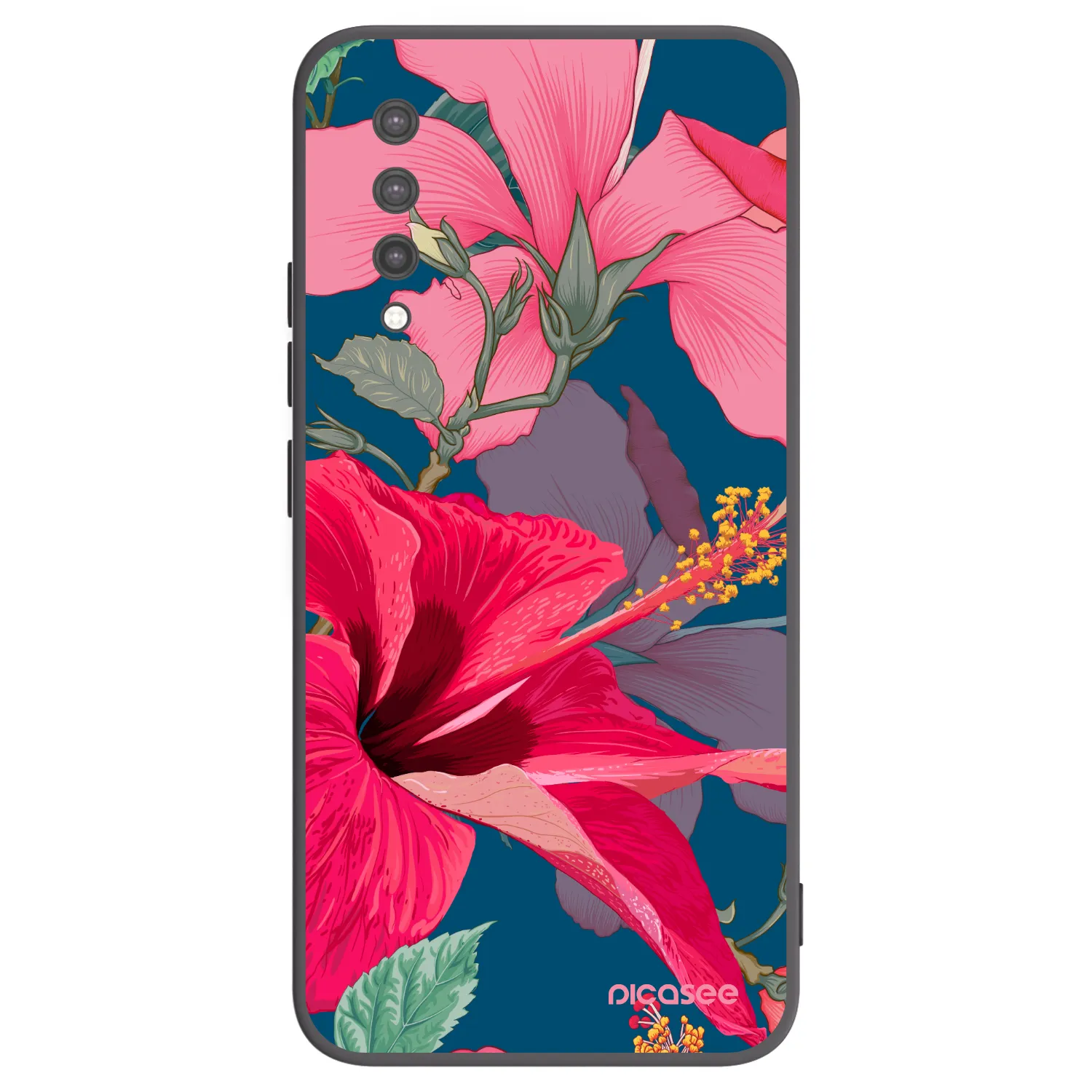 Picasee Μαύρη θήκη σιλικόνης για Xiaomi Mi 9 Lite - Hibiscus