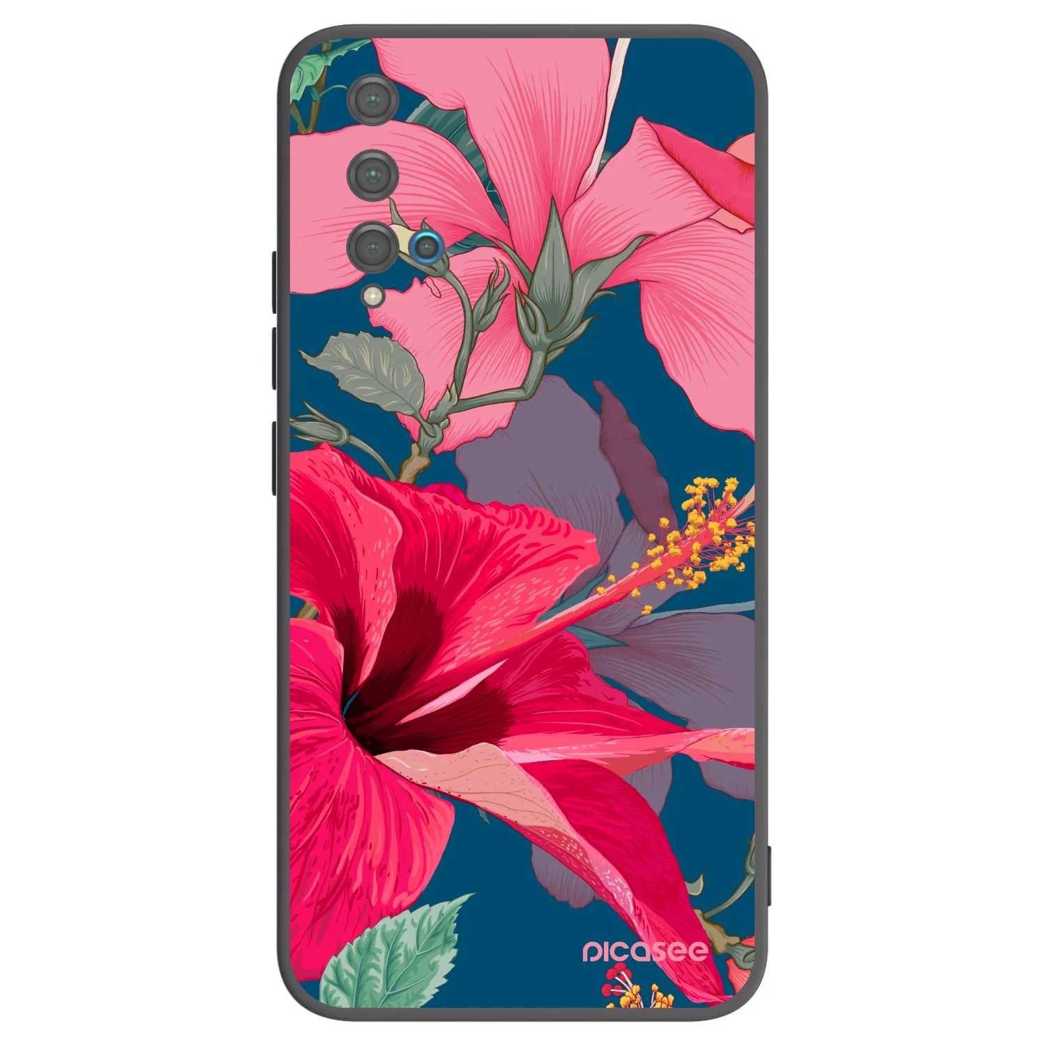 Picasee Μαύρη θήκη σιλικόνης για Huawei Nova 5T - Hibiscus