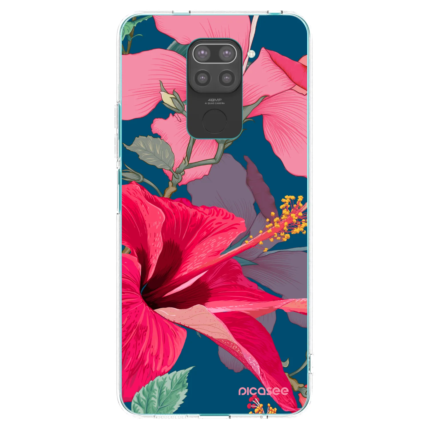 Picasee Μαύρη θήκη σιλικόνης για Xiaomi Redmi Note 9 - Hibiscus