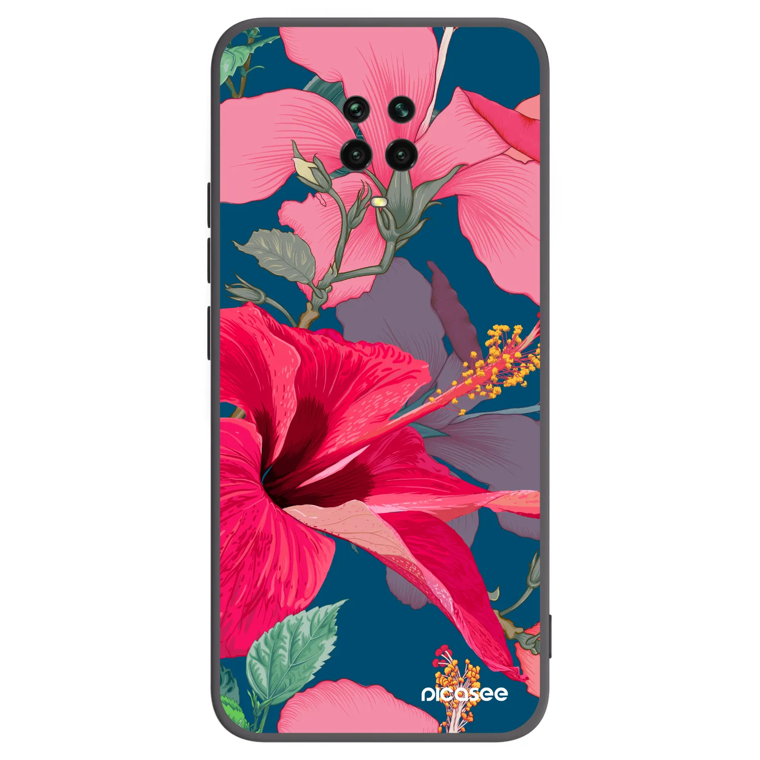 Picasee Μαύρη θήκη σιλικόνης για Xiaomi Redmi Note 9S - Hibiscus