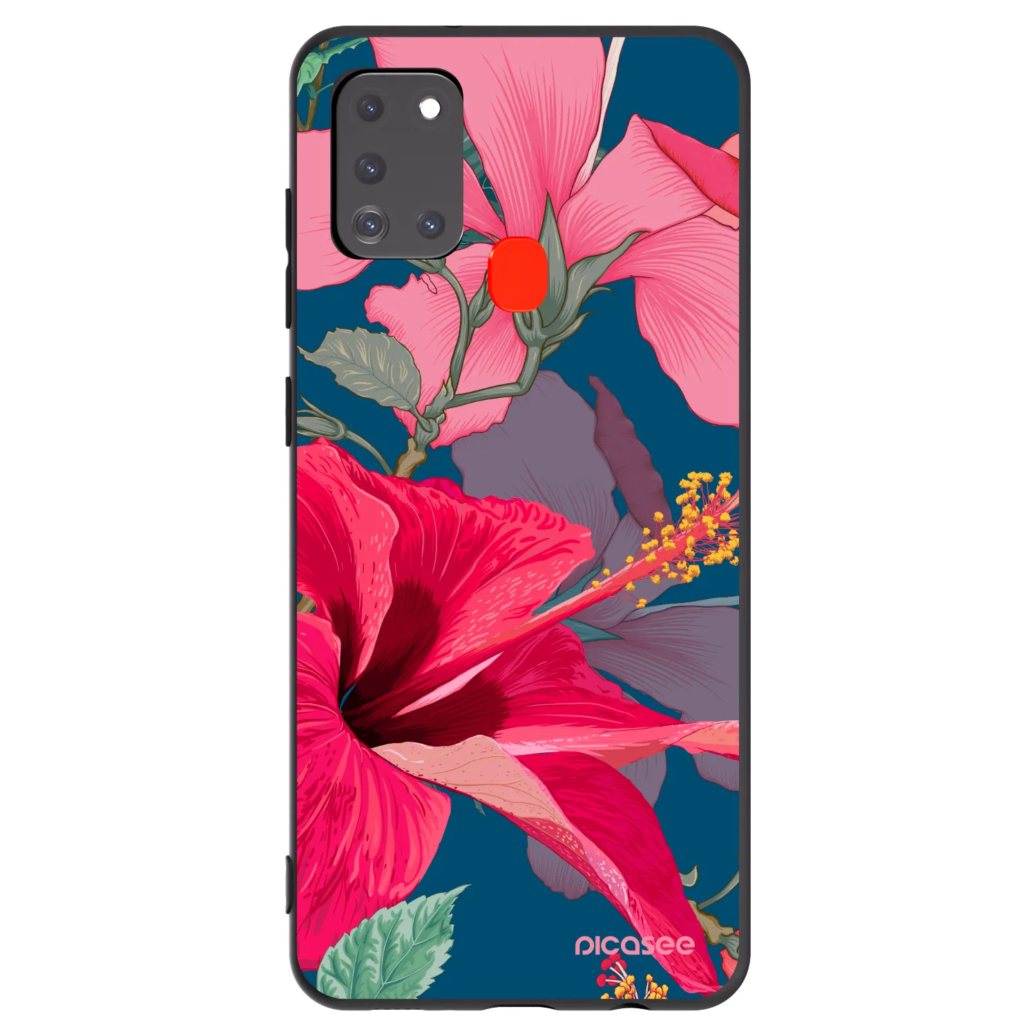 Picasee Μαύρη θήκη σιλικόνης για Samsung Galaxy A21s - Hibiscus