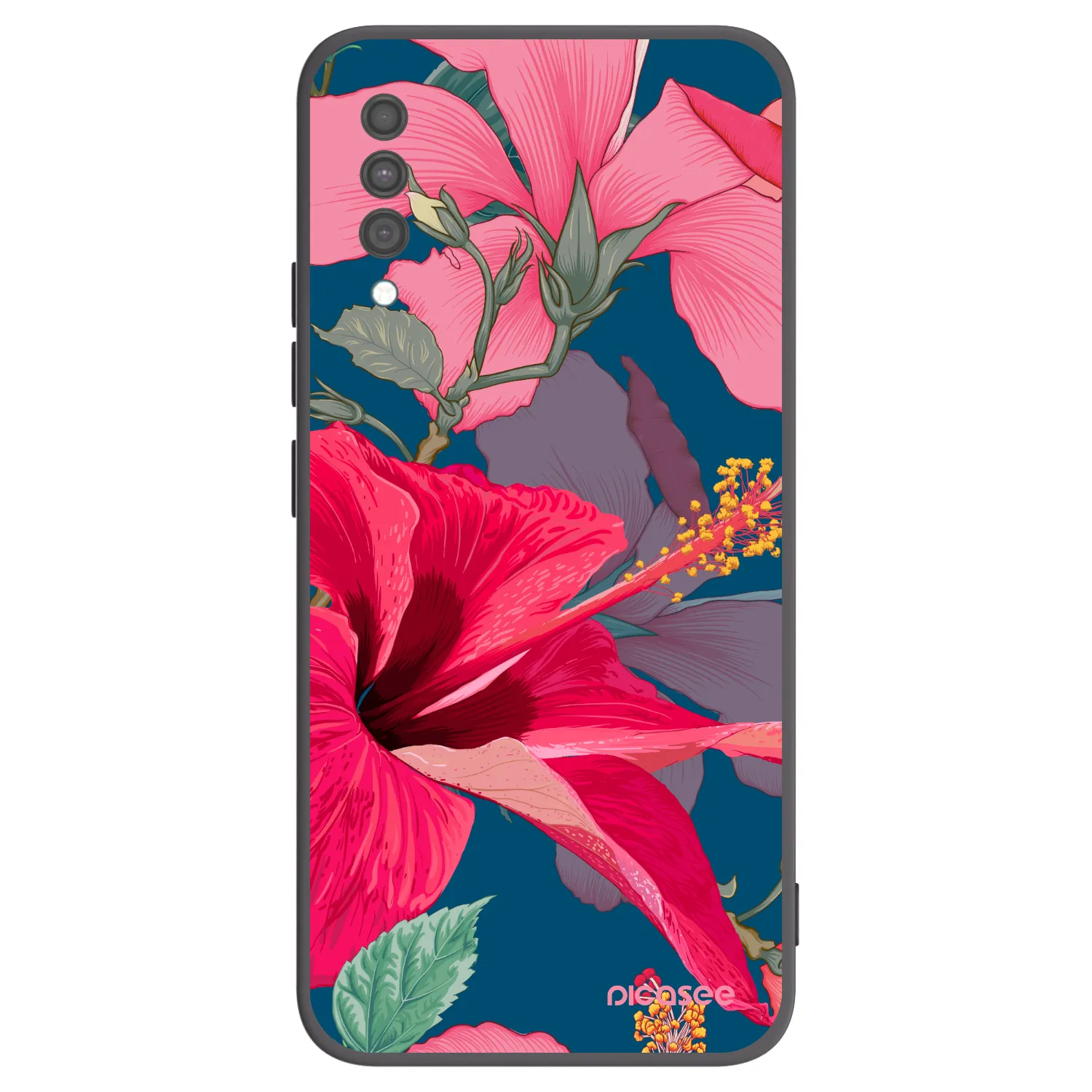 Picasee Μαύρη θήκη σιλικόνης για Samsung Galaxy A30s A307F - Hibiscus