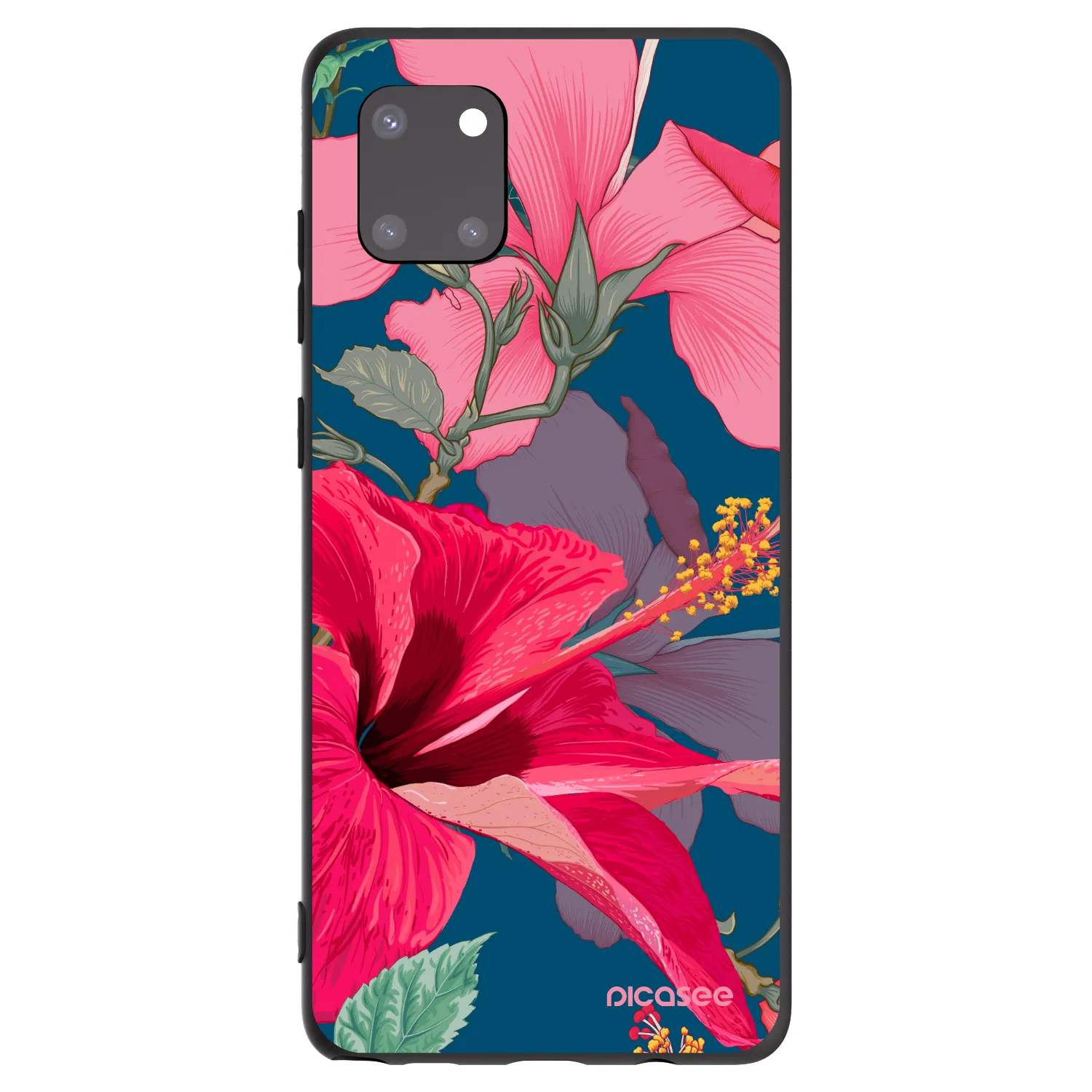 Picasee Μαύρη θήκη σιλικόνης για Samsung Galaxy Note 10 Lite N770F - Hibiscus