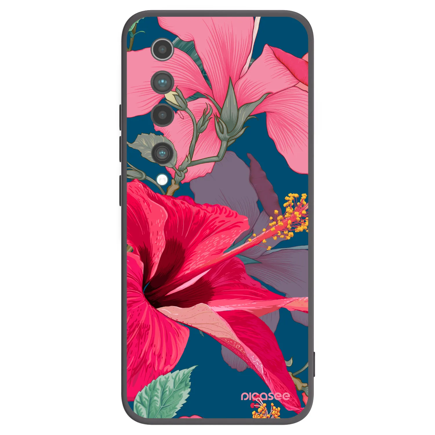 Picasee Μαύρη θήκη σιλικόνης για Xiaomi Mi 10 - Hibiscus