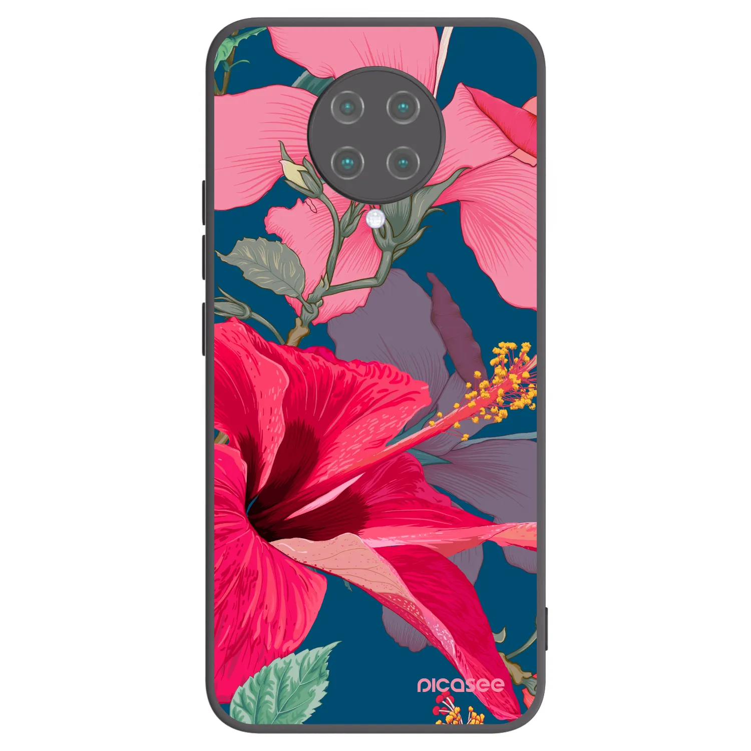 Picasee Μαύρη θήκη σιλικόνης για Xiaomi Poco F2 Pro - Hibiscus