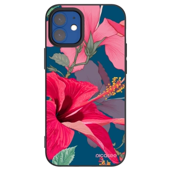 Picasee Μαύρη θήκη σιλικόνης για Apple iPhone 12 mini - Hibiscus