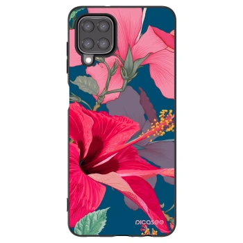 Picasee Μαύρη θήκη σιλικόνης για Samsung Galaxy A12 A125F - Hibiscus