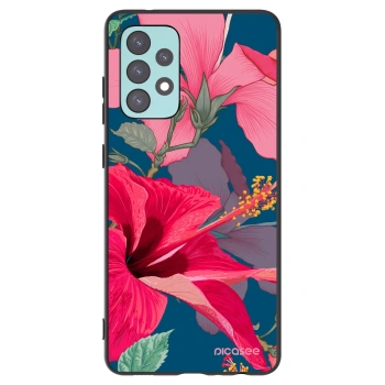 Picasee Μαύρη θήκη σιλικόνης για Samsung Galaxy A72 A725F - Hibiscus