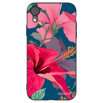 Picasee Μαύρη θήκη σιλικόνης για Apple iPhone XR - Hibiscus