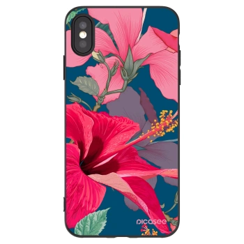 Picasee Μαύρη θήκη σιλικόνης για Apple iPhone XS Max - Hibiscus