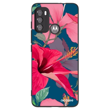 Picasee Μαύρη θήκη σιλικόνης για Motorola Moto G60 - Hibiscus