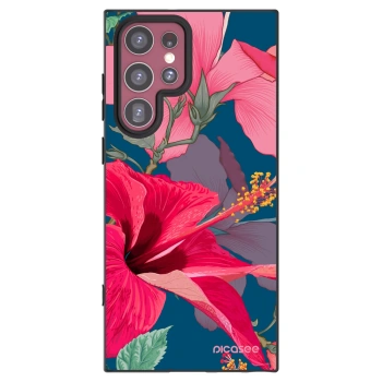 Picasee Μαύρη θήκη σιλικόνης για Samsung Galaxy S22 Ultra 5G - Hibiscus