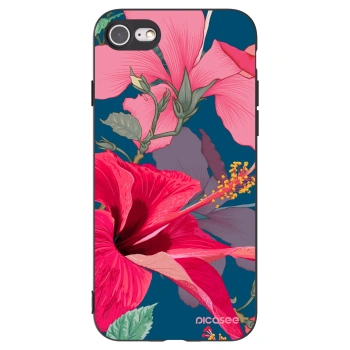 Picasee Μαύρη θήκη σιλικόνης για Apple iPhone SE 2022 - Hibiscus