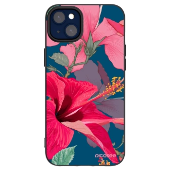 Picasee Μαύρη θήκη σιλικόνης για Apple iPhone 14 Plus - Hibiscus