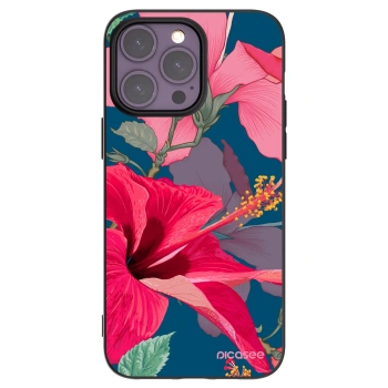 Picasee Μαύρη θήκη σιλικόνης για Apple iPhone 14 Pro Max - Hibiscus