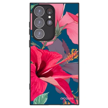 Picasee Μαύρη θήκη σιλικόνης για Samsung Galaxy S23 Ultra 5G - Hibiscus