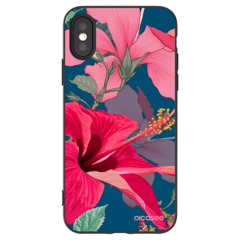 Picasee Μαύρη θήκη σιλικόνης για Apple iPhone X/XS - Hibiscus