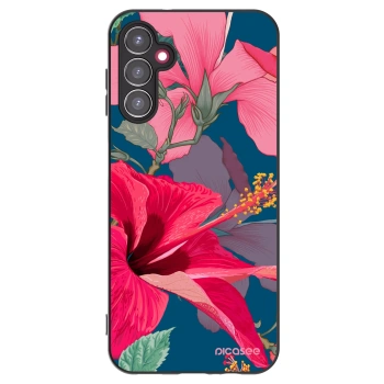 Picasee Μαύρη θήκη σιλικόνης για Samsung Galaxy A14 4G A145R - Hibiscus