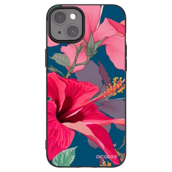 Picasee Μαύρη θήκη σιλικόνης για Apple iPhone 15 Plus - Hibiscus