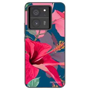 Picasee Μαύρη θήκη σιλικόνης για Xiaomi 13T Pro - Hibiscus