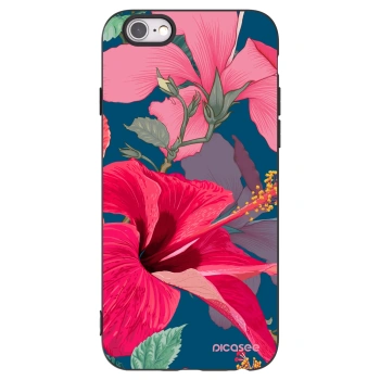 Picasee Μαύρη θήκη σιλικόνης για Apple iPhone 6/6S - Hibiscus