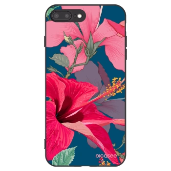 Picasee Μαύρη θήκη σιλικόνης για Apple iPhone 8 Plus - Hibiscus